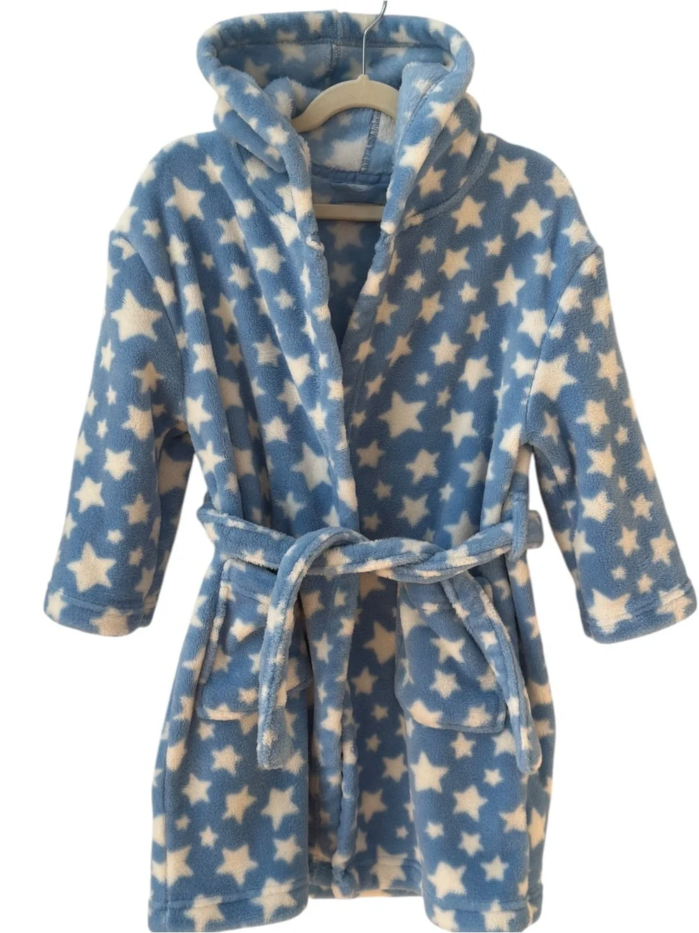 Cath Kids London Blue White Star Print Fleece Hooded Tue Waist Robe. 5-6. 5. 6.